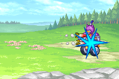 Close-up: Metabee's missiles hitting Armorparadeen