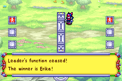 Text box: Leader's function ceased! The winner is Erika!