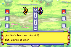 Text box: Leader's function ceased! The winner is Ikki!