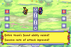 Text box: Entire team's Scout ability raised! Success rate of attack improved!